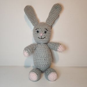 12" Crochet Grey Bunny Rabbit Plush Stuffed Animal